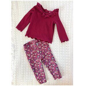 Janie and Jack Ruffle Top & Floral Button Ponte Pant Outfit Matching Set SZ 6-12